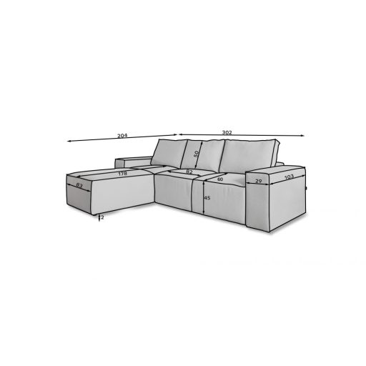 Sila ágyazható dán design sarokkanapé - jobbos
