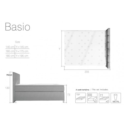 Basio kontinentális ágy led világítással - ágyneműtartóval 180 X 200 - hideghab topperrel