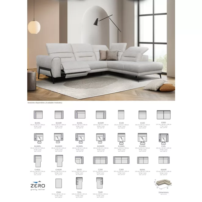 Belti dupla relax sarokgarnitúra 286 cm X 176 cm - jobbos