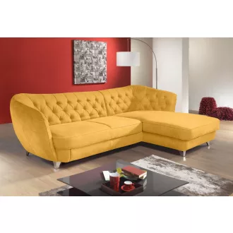   Chesterfield Retro L-alakú ágyazható sarokkanapé - jobbos - nyitott