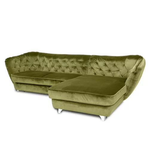 Chesterfield Retro L-alakú ágyazható sarokkanapé - jobbos - nyitott