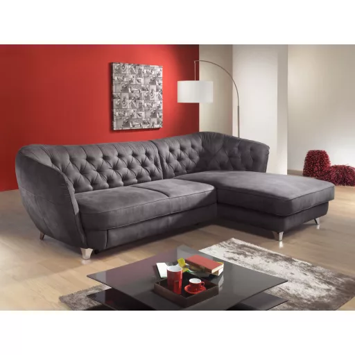 Chesterfield Retro L-alakú ágyazható sarokkanapé - jobbos - nyitott