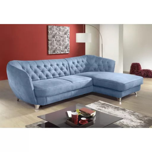 Chesterfield Retro L-alakú ágyazható sarokkanapé - jobbos - nyitott