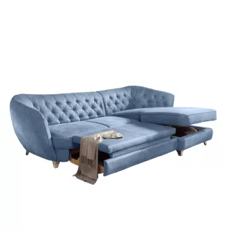   Chesterfield Retro L-alakú ágyazható sarokkanapé - jobbos - nyitott