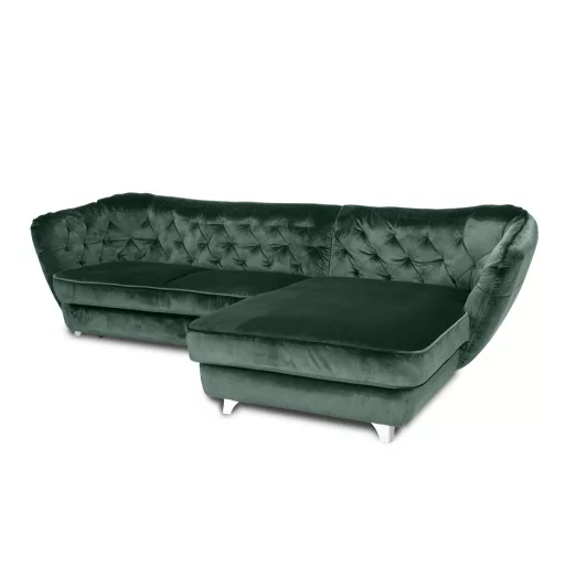 Chesterfield Retro L-alakú ágyazható sarokkanapé - jobbos - nyitott