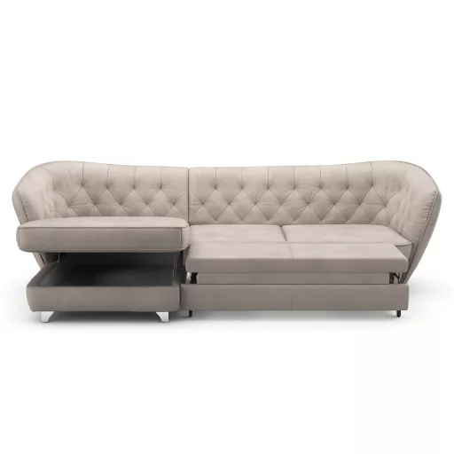 Chesterfield Retro L-alakú ágyazható sarokkanapé - balos - nyitott