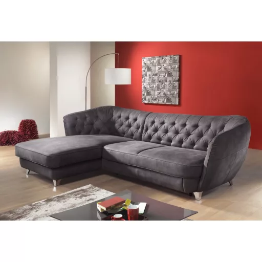 Chesterfield Retro L-alakú ágyazható sarokkanapé - balos - nyitott