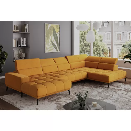 Jomba U-alakú sarokkanapé - jobbos - 185 cm X 400 cm X 226 cm - elektromosan mélyíthető ülőfelülettel