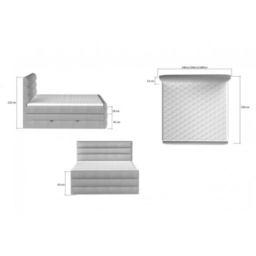 Cade ágyneműtartós boxspring ágy 160 X 200 - hideghab topper