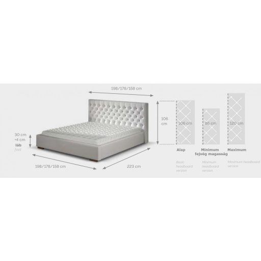 Chester kárpitozott ágy - 106 cm magas fejvéggel - 160 X 200 fekvőfelület