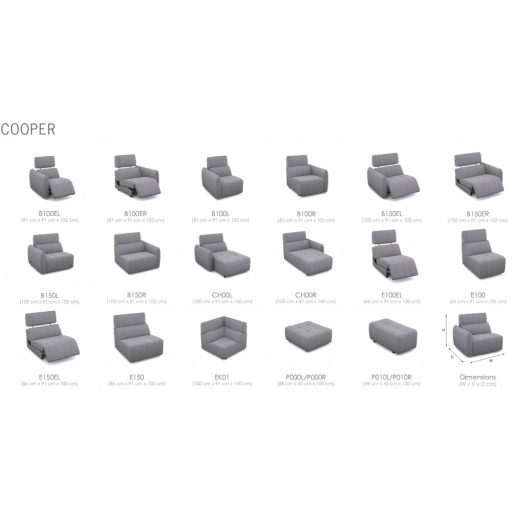 Cooper 3 személyes kanapé 2 karral - Elektromos Relax funkció 2 oldalon