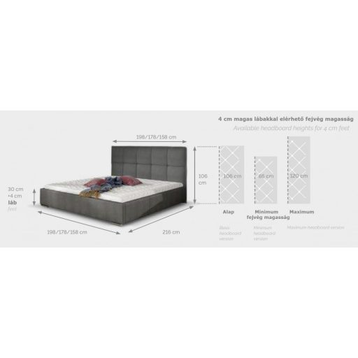 Cortina kárpitozott ágy - 106 cm magas fejvéggel - 90 X 200 fekvőfelület