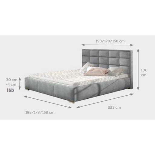 Dakota kárpitozott ágyneműtartós ágy előről nyíló gázrugós ágyráccsal - 120 cm magas fejvéggel - 90 X 200 fekvőfelület