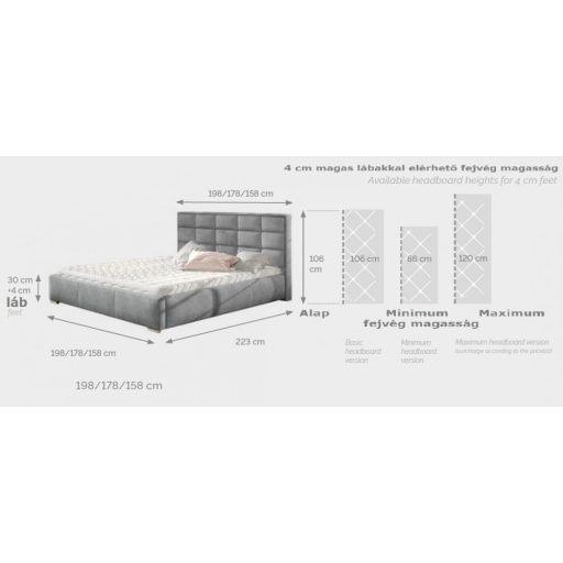Dakota kárpitozott ágyneműtartós ágy előről nyíló gázrugós ágyráccsal - 120 cm magas fejvéggel - 90 X 200 fekvőfelület