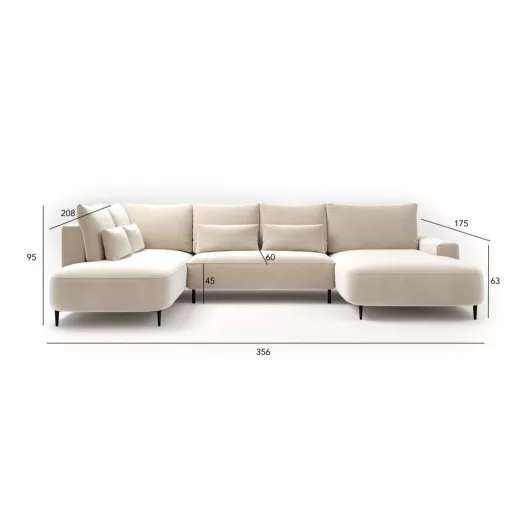 Bizzante U-alakú sarokkanapé ágyneműtartós és ágyazható - aszimmetrikus  - jobbos 184 X 356 X cm X 208 cm