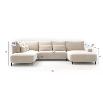   Bizzante U-alakú sarokkanapé ágyneműtartós és ágyazható - aaszimmetrikus  - balos 208 X 356 X cm X 184 cm