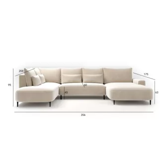   Bizzante U-alakú sarokkanapé ágyneműtartós és ágyazható - aszimmetrikus  - 208 X 351 X cm X 208 cm