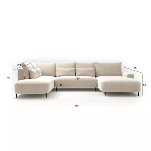 Bizzante U-alakú sarokkanapé ágyneműtartós és ágyazható - szimmetrikus  - 208 X 351 X cm X 208 cm