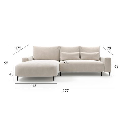 Bizzante L-alakú sarokülő ágyneműtartós és ágyazható - balos 264 cm X 208 cm