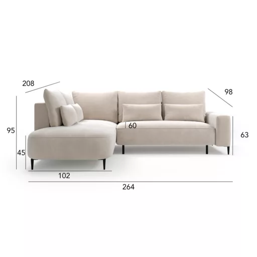 Bizzante L-alakú ülőgarnitúra ágyneműtartós és ágyazható - balos 264 cm X 208 cm
