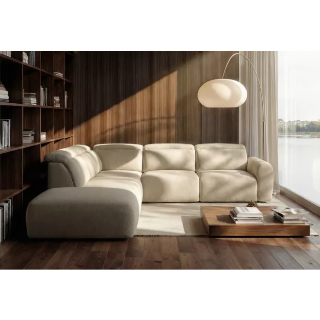 Coriso L-alakú sarokkanapé - balos - zárt - 279 cm X 212 cm - elektromosan mélyíthető ülőfelülettel