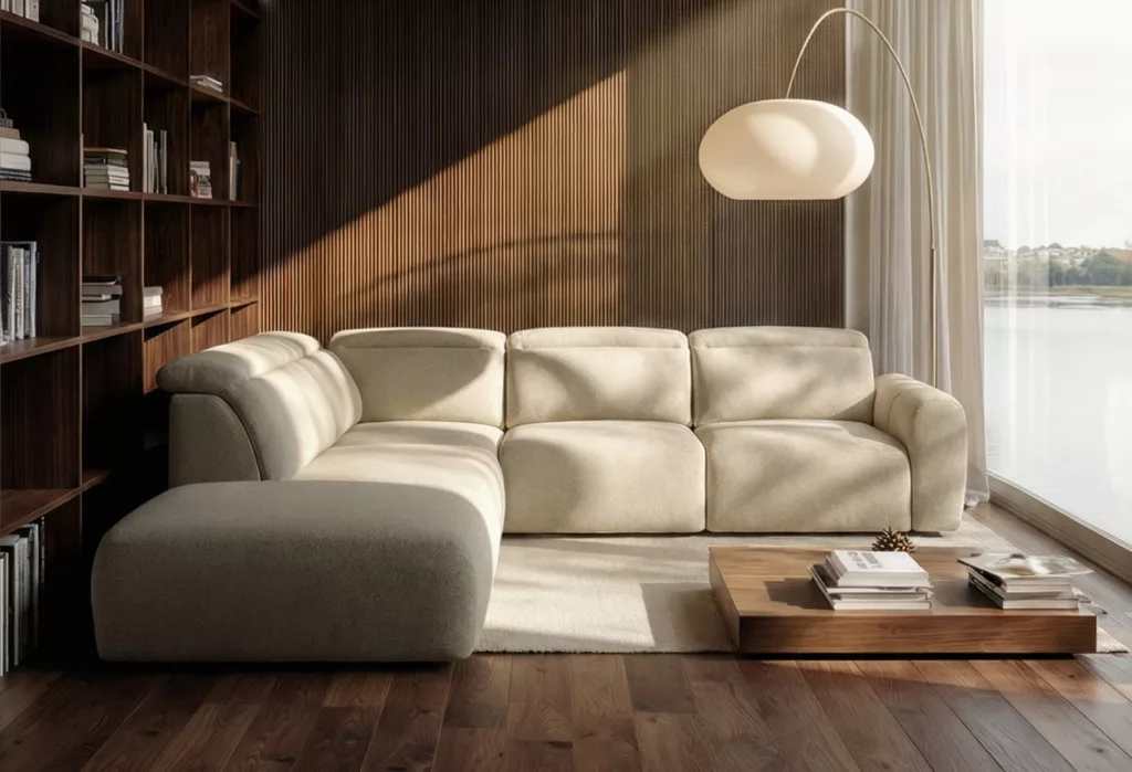Coriso L-alakú sarokkanapé - balos - zárt - 279 cm X 212 cm - elektromosan mélyíthető ülőfelülettel – 1. termékkép
