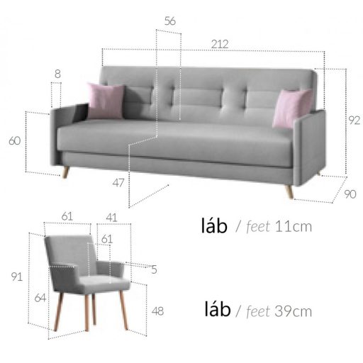 LS Elegance 3 személyes kanapéágy ágyneműtartóval