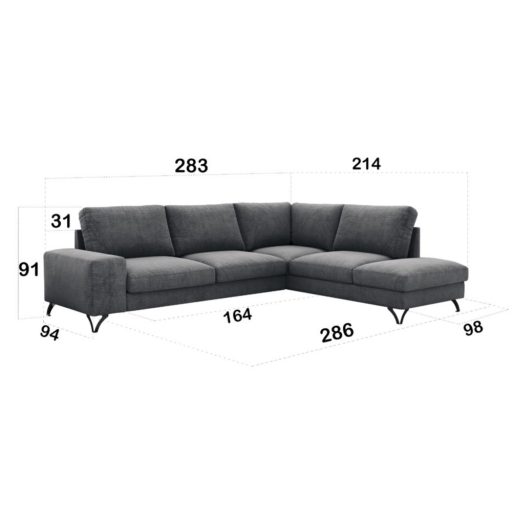 LS Flavio L-alakú ágyazható sarokgarnitúra - balos - 283 cm X 214 cm Miltonnew03 vízlepergető szövettel - kiállítási kedvezménnyel