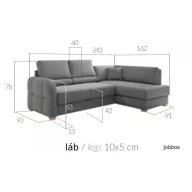 LS Floren ágyazható sarokgarnitúra - jobbos 243 cm X 162 cm