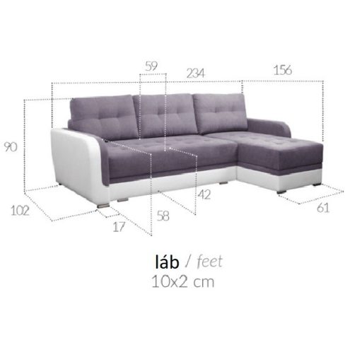 LS Gran ágyazható sarokgarnitúra - jobbos 234 cm X 156 cm