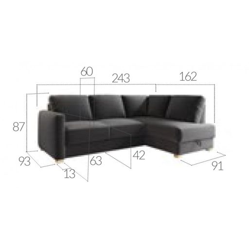 LS Malagano ágyazható sarok ülőgarnitúra - jobbos 243 cm X 160 cm