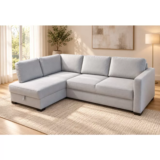 Medino ágyazható sarokgarnitúra - balos 243 cm X 160 cm - Castel82 EasyClean szürke