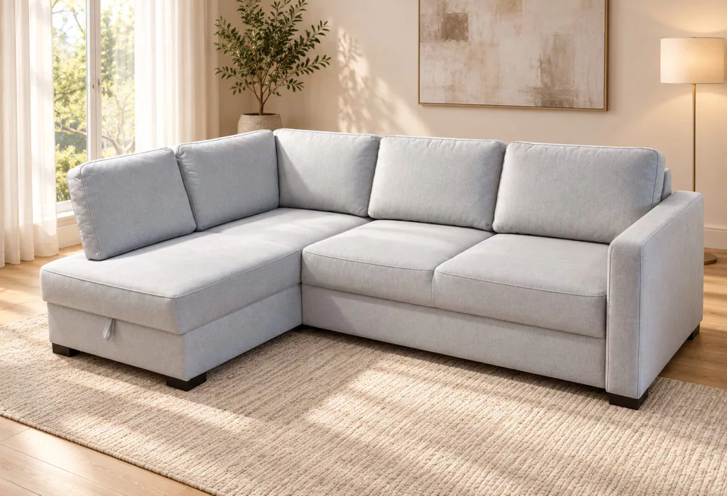 Medino ágyazható sarokgarnitúra - balos 243 cm X 160 cm - Castel82 EasyClean szürke – 1. termékkép