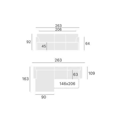 Nuba L-alakú ülőgarnitúra ágyneműtartós és ágyazható - balos 263 cm X 163 cm