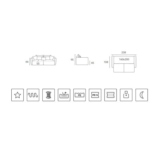 Pula ágyazható kanapé (160X200 fekvőfelülettel)
