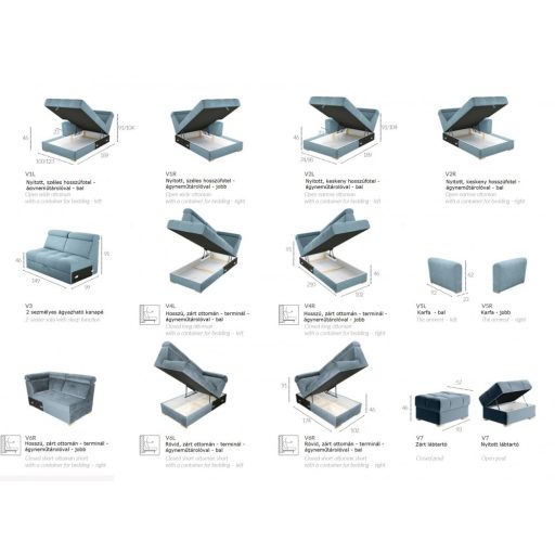 LS Riva U-form ágyazható sarok ülőgarnitúra - balos 210 cm X  374 cm X 189 cm