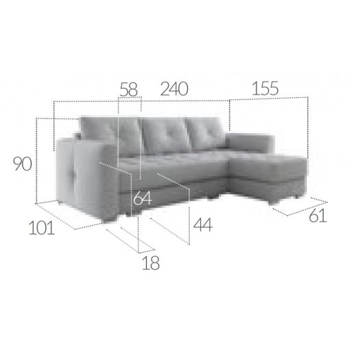 LS Tokió ágyazható ágyazható sarokgarnitúra - balos 240 cm X 155 cm
