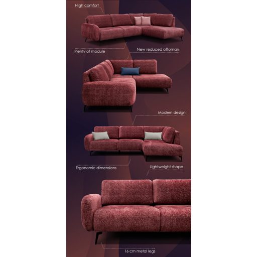 Maxo U-alakú sarokgarnitúra 190 cm X 345 X 157 cm - balos