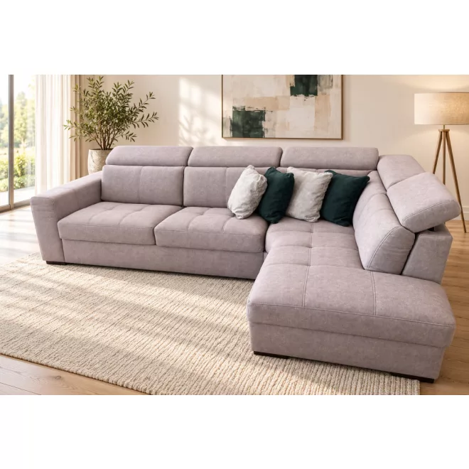 Napoli ágyazható sarokgarnitúra 316 cm X 211 cm - nyitható tárolóval - jobbos - Zoya02 sötétbézs EasyClean szövettel -kiállítási kedvezménnyel