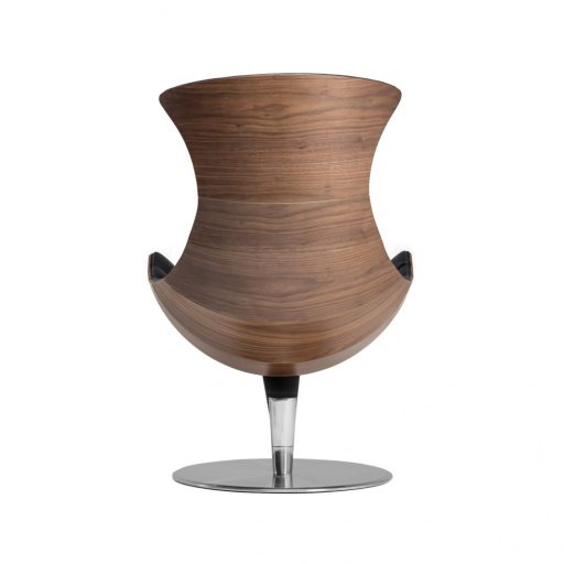 Wooden Egg tojás-fotel lábtartóval FEKETE BŐR / világos dió