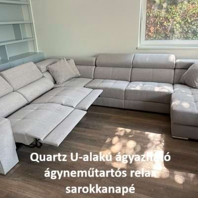 Quartz U-alakú ágyazható ágyneműtartós dupla relax sarokkanapé