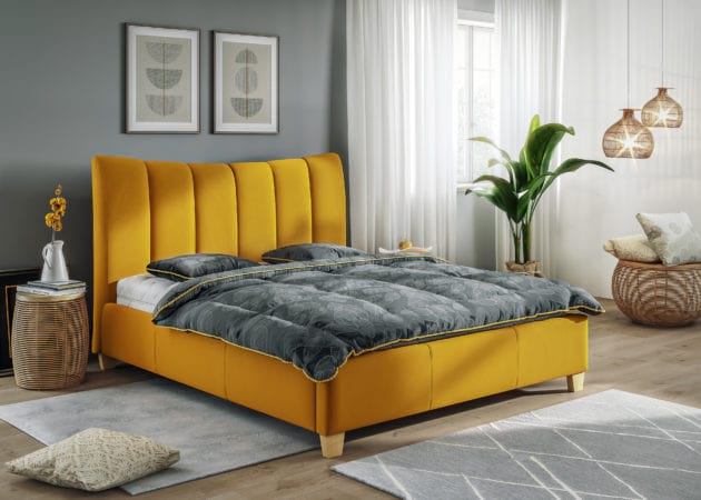 Ariel kárpitozott ágy sárga színben